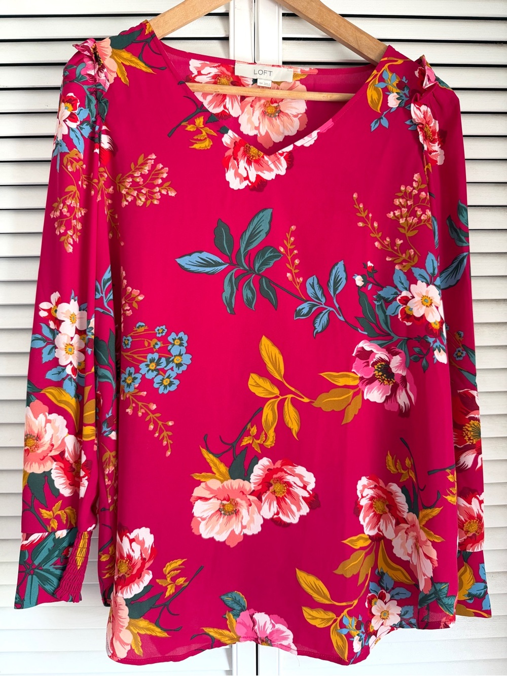 S💐 LOFT Maternity Autumnal Floral Flutter Sleeve Long Sleeve Smocked Blouse